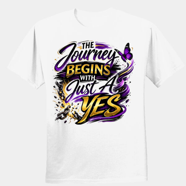 The Journey Begins with just a yes - Unisex Performance® T-Shirt Thumbnail